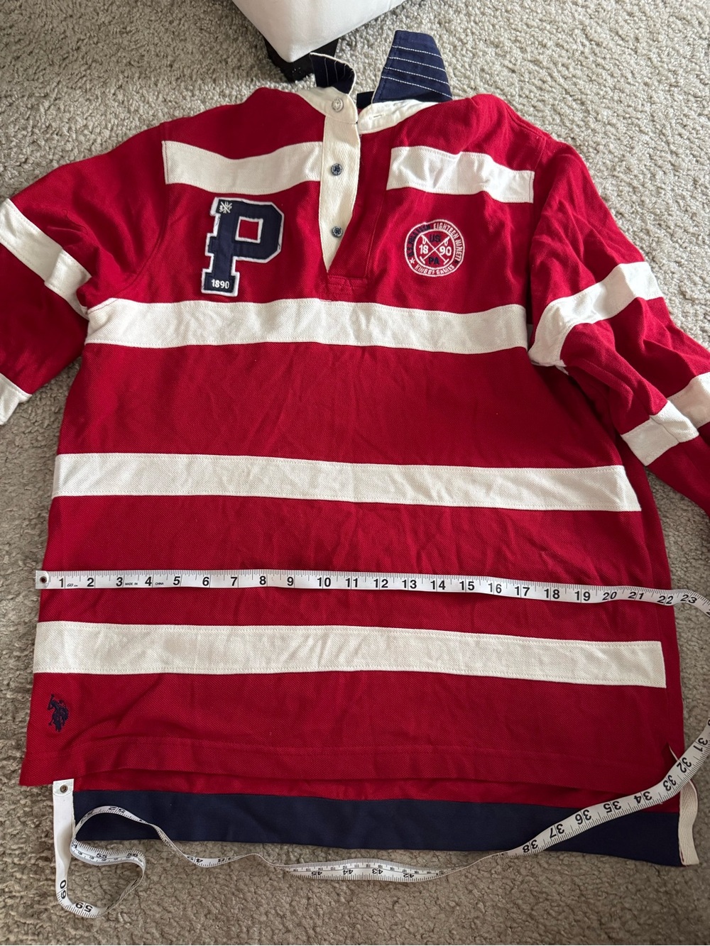U.S. Polo Assn. Red and Cream Rugby Polo with Crest - Picture 7 of 12